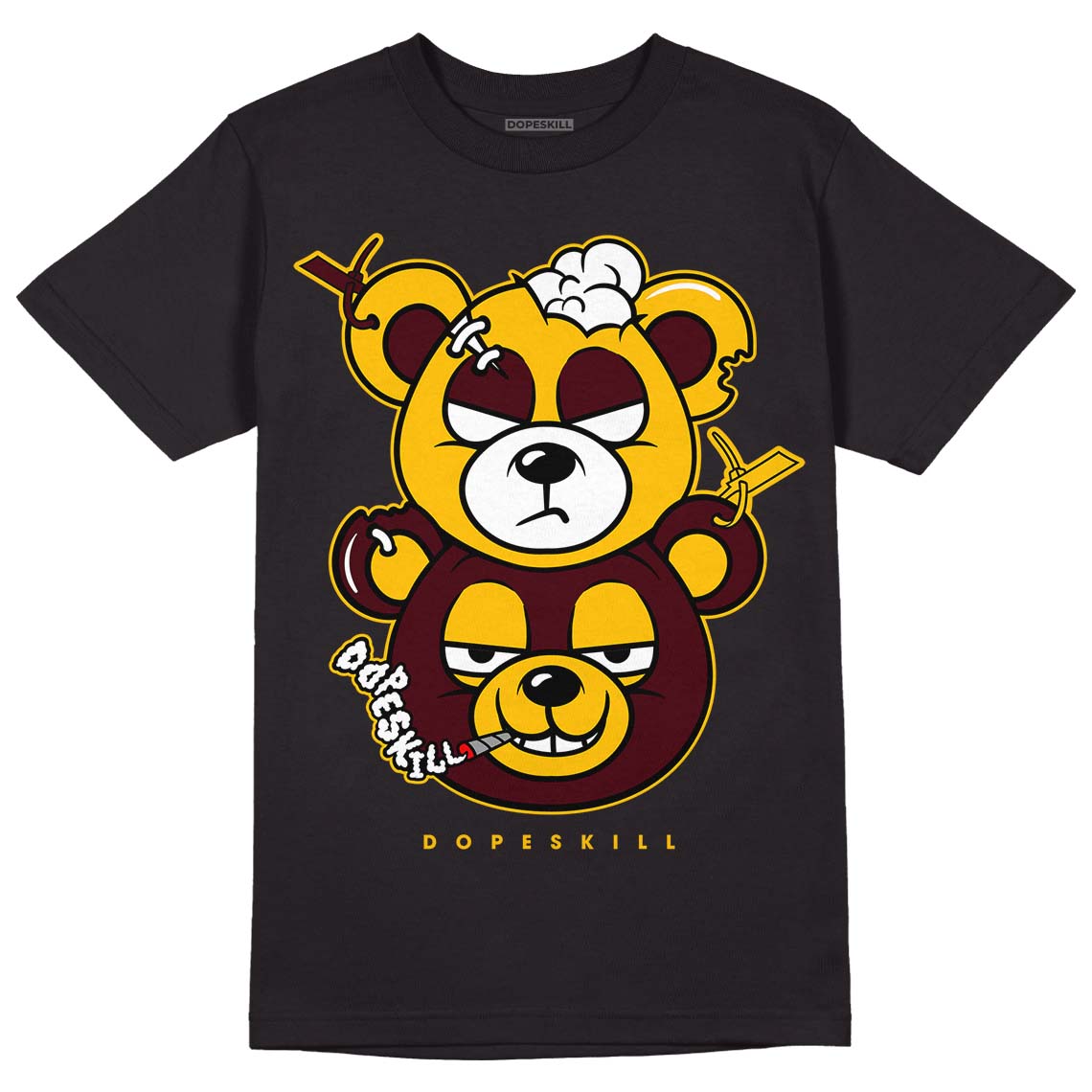 Dunk Yellow Bordeaux DopeSkill T-Shirt New Double Bear Graphic Streetwear - Black