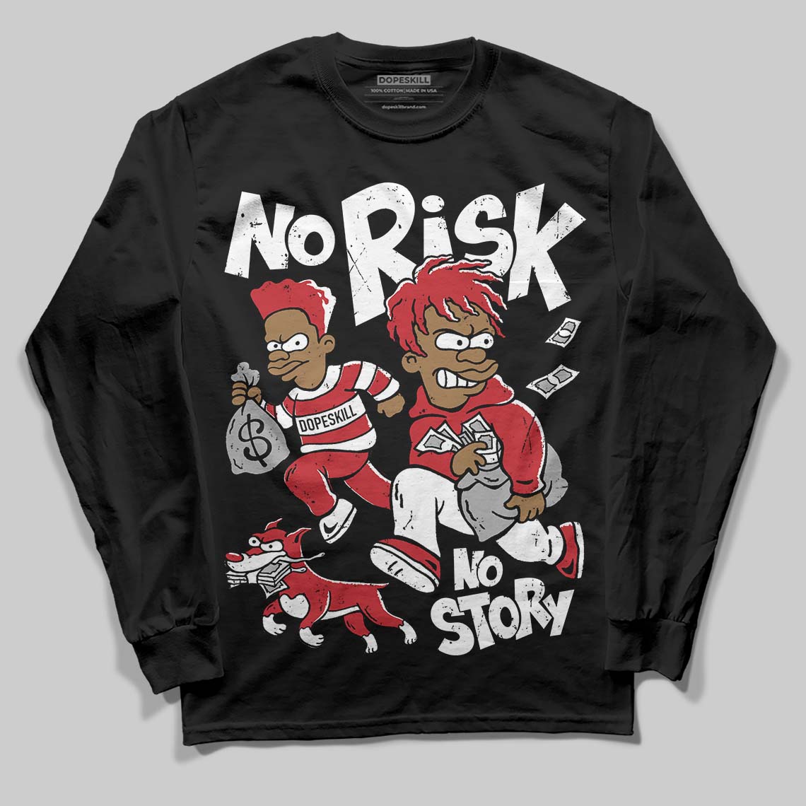 Jordan 1 Low OG "Chicago" DopeSkill Long Sleeve T-Shirt No Risk No Story Graphic Streetwear - Black