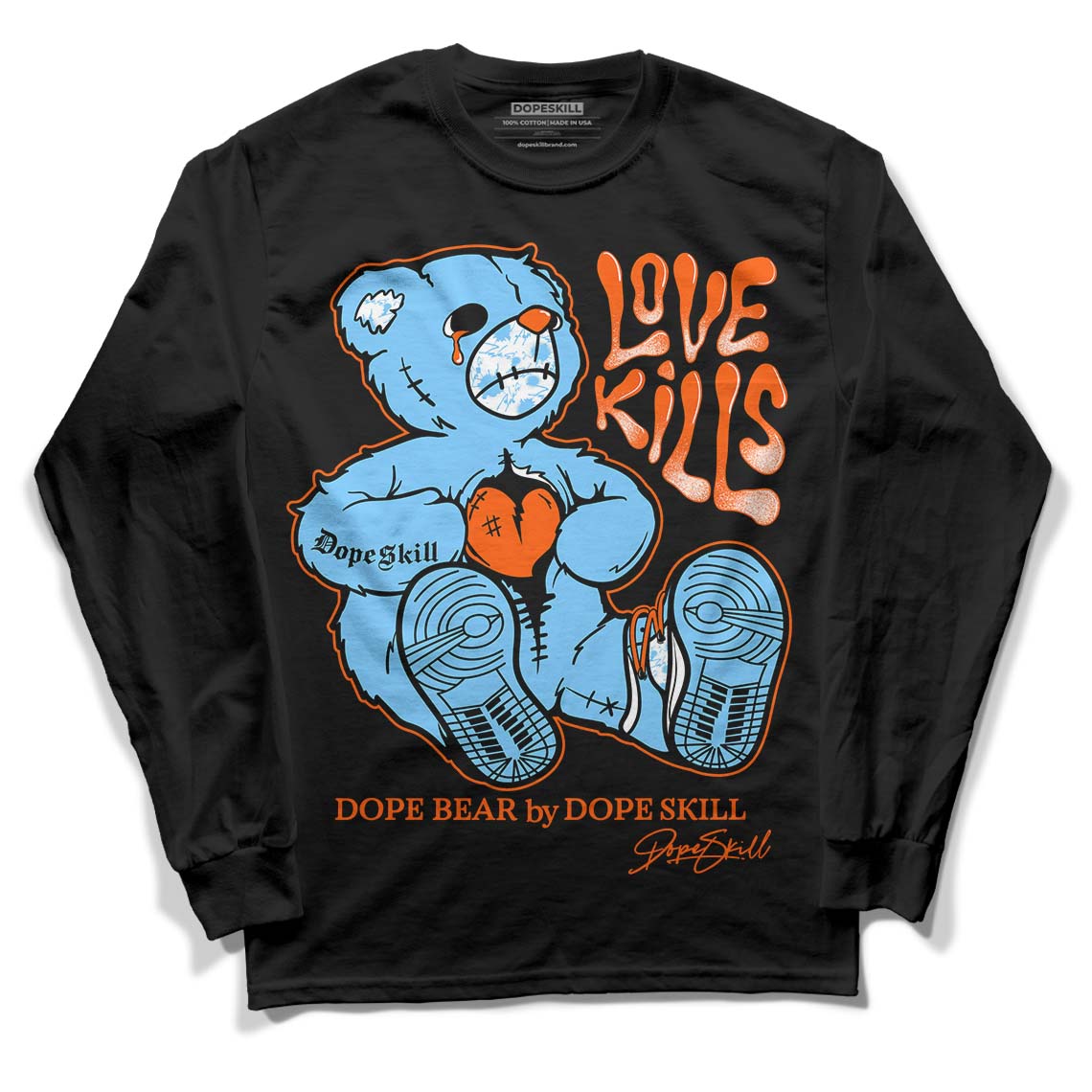 Dunk Low Futura University Blue DopeSkill Long Sleeve T-Shirt Love Kills Graphic Streetwear - Black