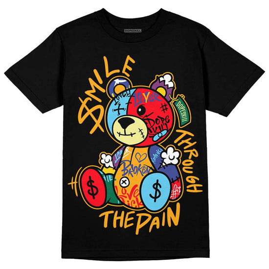 Jordan 1 Mid GS 'Six Championships' DopeSkill T-Shirt Smile Through The Pain Graphic Streetwear - Black