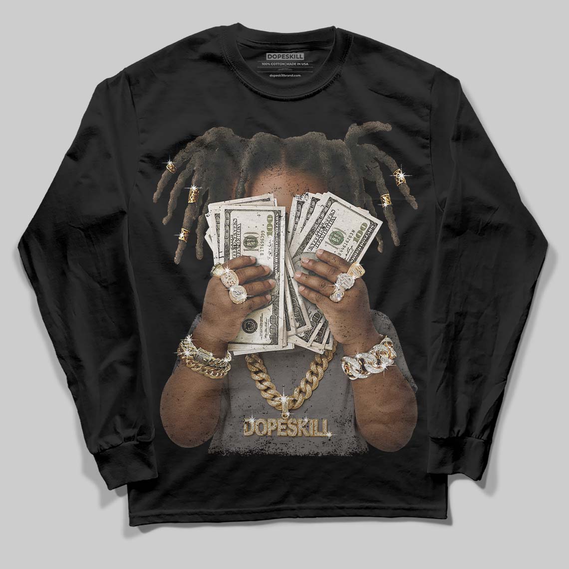 Jordan 4 Retro Cave Stone DopeSkill Long Sleeve T-Shirt Rich Youth Graphic Streetwear - Black