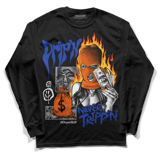 Dunk Low Futura Orange Blaze DopeSkill Long Sleeve T-Shirt Drip'n Never Tripp'n Graphic Streetwear - Black