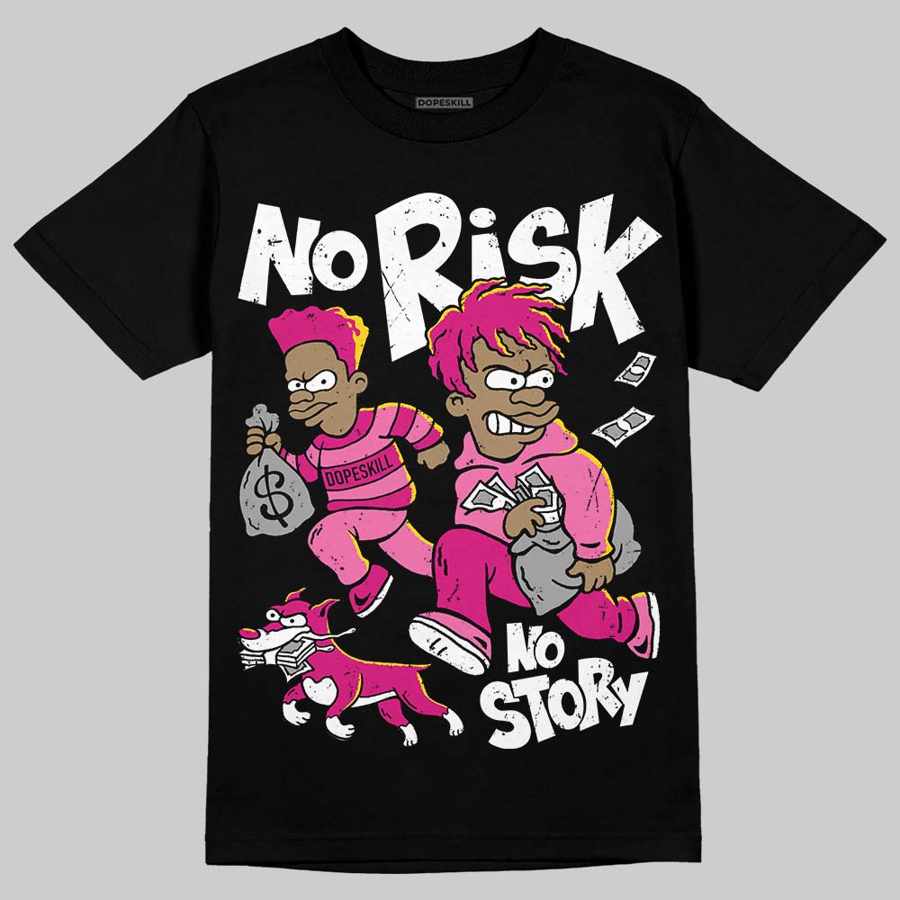 Rick Owens Pink Leather Low Sneakers DopeSkill T-Shirt No Risk No Story Graphic Streetwear - Black