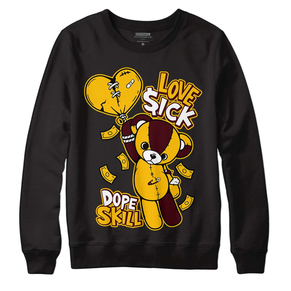 Dunk Yellow Bordeaux DopeSkill Sweatshirt Love Sick Graphic Streetwear - Black