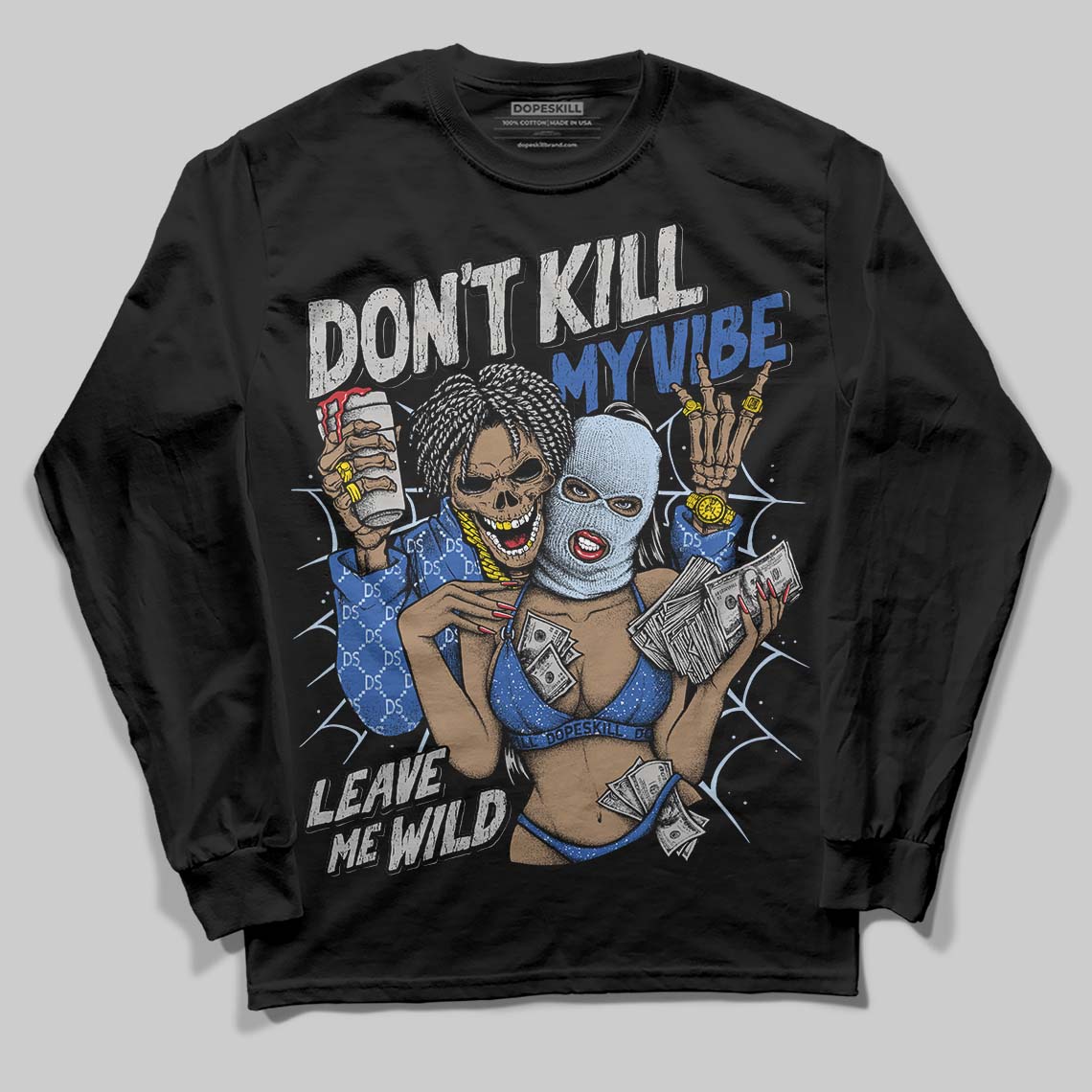 Awake NY x Jordan 5 Retro 'Black Racer Blue' DopeSkill Long Sleeve T-Shirt Don't Kill My Vibe Graphic Streetwear - Black