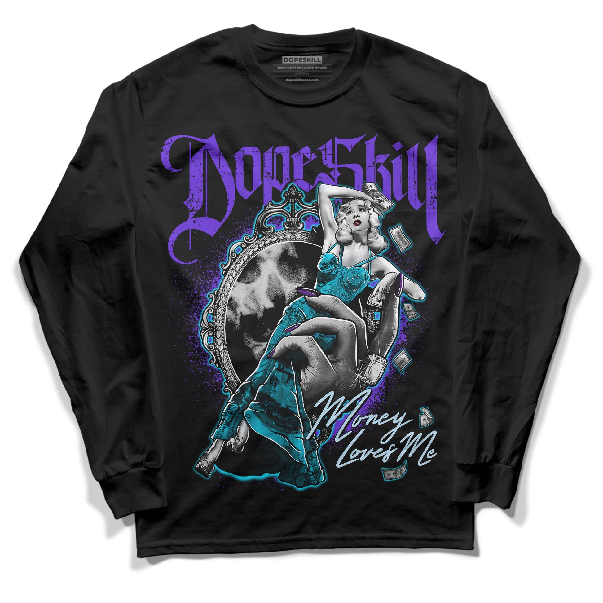 Jordan 6 "Aqua" DopeSkill Long Sleeve T-Shirt Money Loves Me Graphic Streetwear - Black 