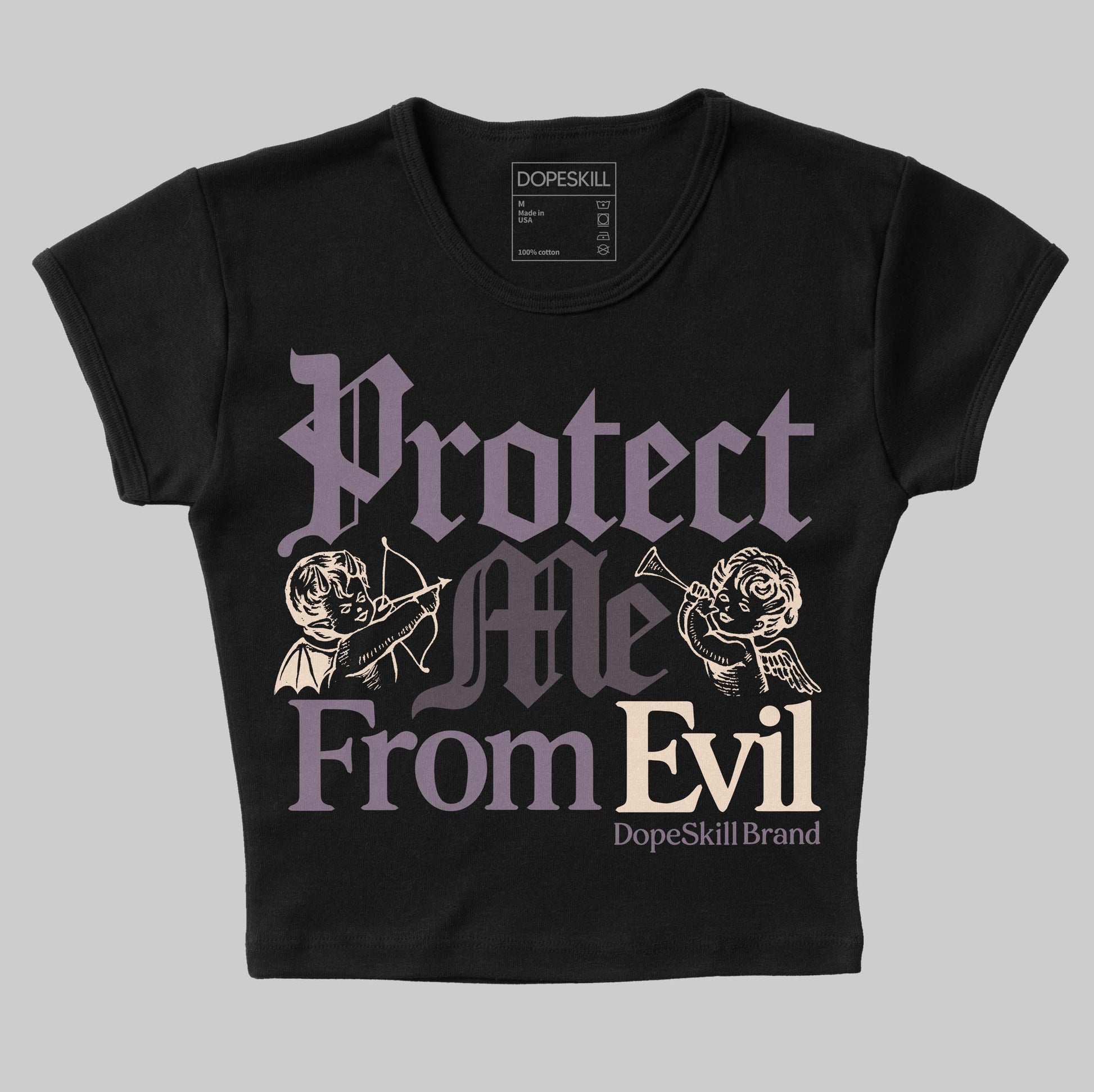 A Ma Maniére x Air Jordan 3 Black Violet Ore DopeSkill Women's Crop Top Protect Me From Evil Graphic Streetwear - Black