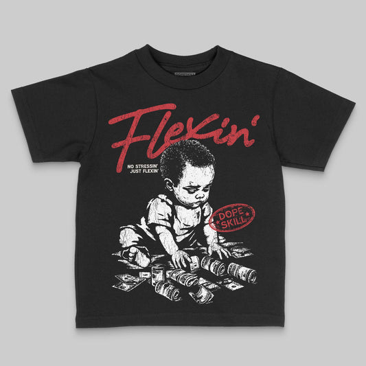 Jordan 4 “Flight Club” DopeSkill Toddler Kids T-shirt Flexin' Graphic Streetwear - Black
