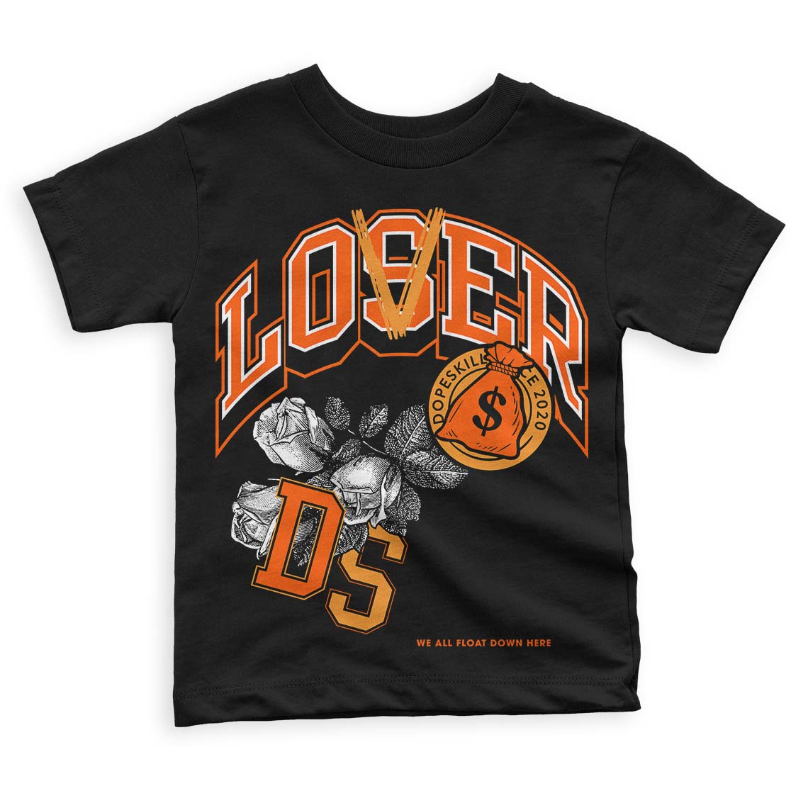 Jordan 12 Retro Brilliant Orange DopeSkill Toddler Kids T-shirt Loser Lover Graphic Streetwear - Black