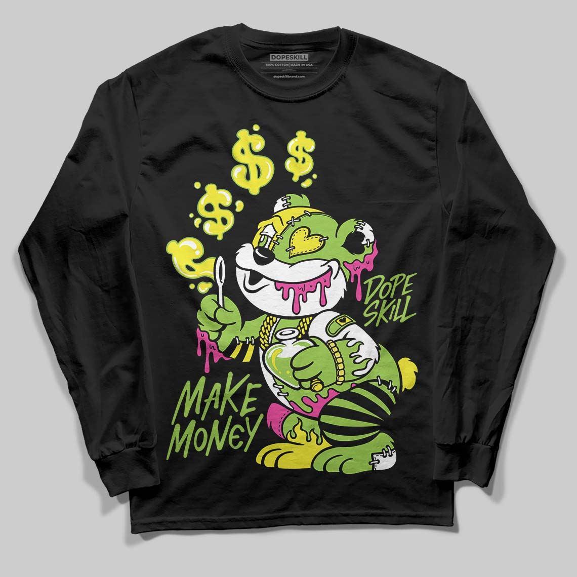 Neon Green Sneakers DopeSkill Long Sleeve T-Shirt Make Money Graphic Streetwear - black