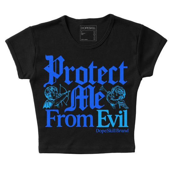 Royal Blue Sneakers DopeSkill Women's Crop Top Protect Me From Evil Graphic Streetwear - Black