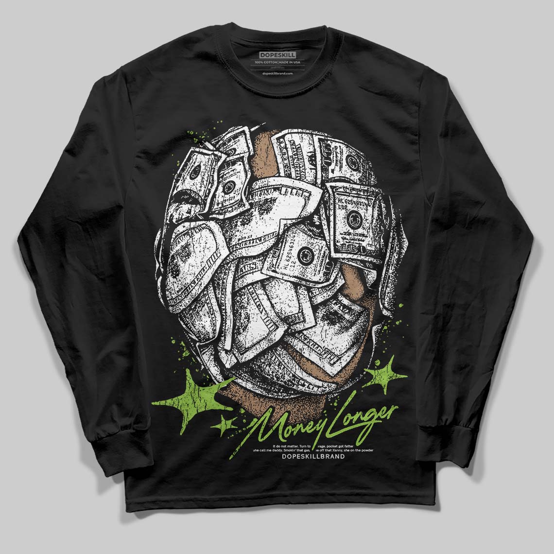 Neon Green Sneakers DopeSkill Long Sleeve T-Shirt Money Longer Graphic Streetwear - Black