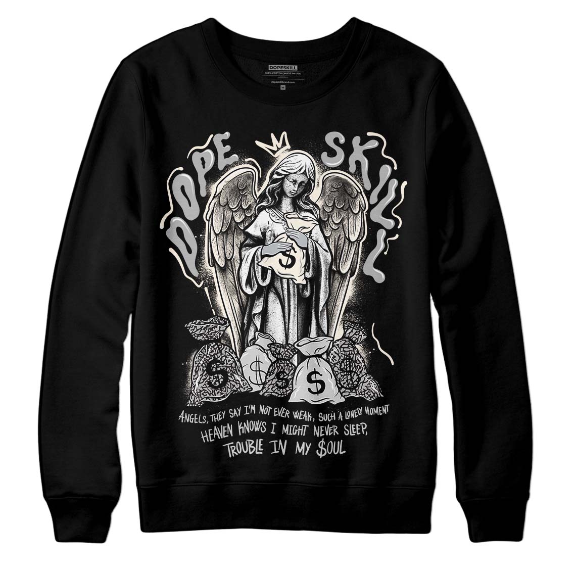 Jordan 3 “Off Noir” DopeSkill Sweatshirt Angels Graphic Streetwear - Black