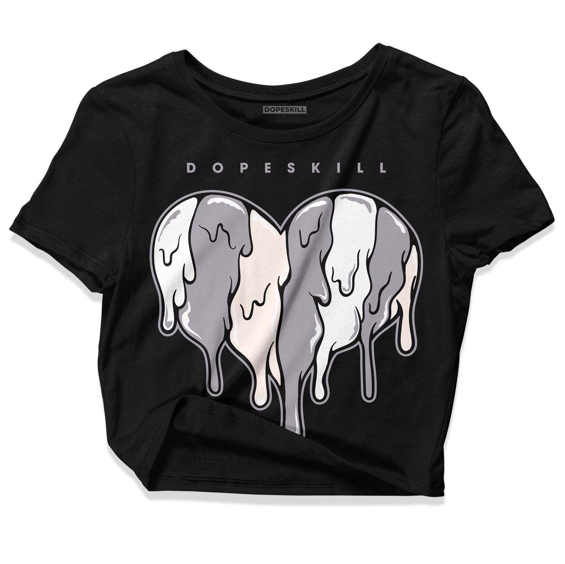 Jordan 2 Cement Grey DopeSkill Women's Crop Top Slime Drip Heart Graphic Streetwear - Black