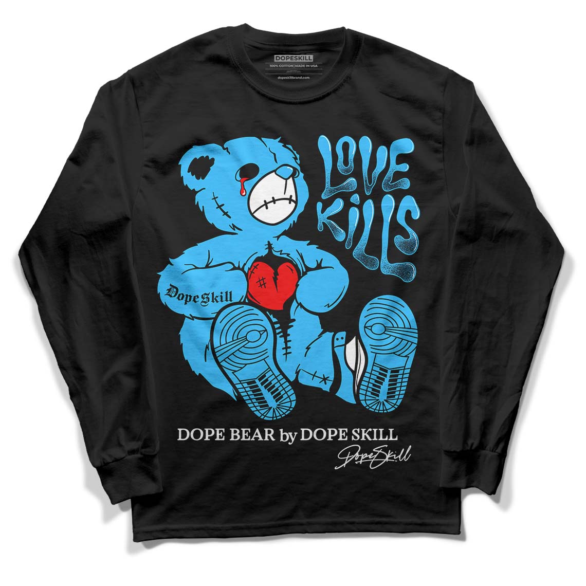 Jordan 1 High Retro OG “University Blue” DopeSkill Long Sleeve T-Shirt Love Kills Graphic Streetwear - Black