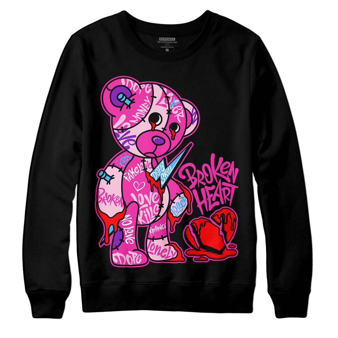 Pink Sneakers DopeSkill Sweatshirt Broken Heart Graphic Streetwear - Black