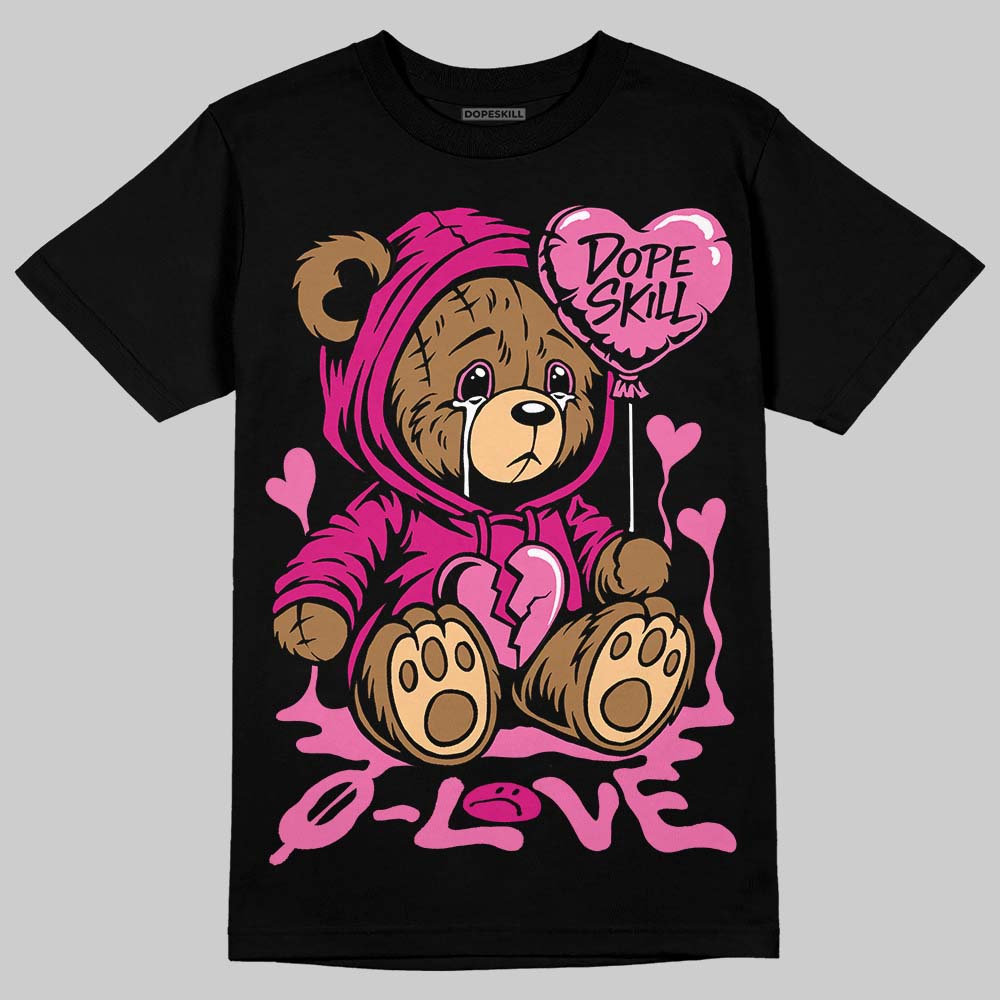 Rick Owens Pink Leather Low Sneakers DopeSkill T-Shirt Broken Bear Graphic Streetwear - Black