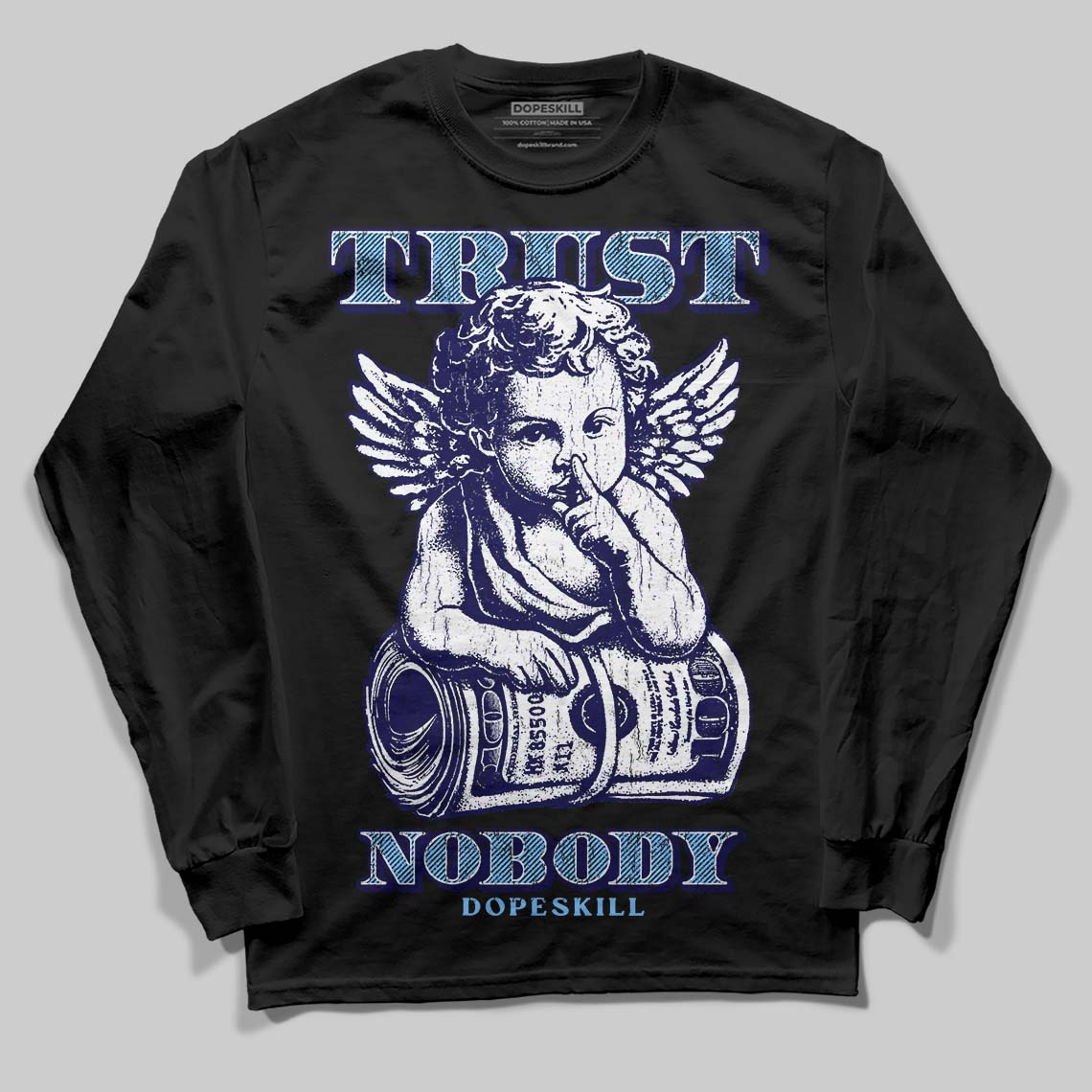 University Blue Sneakers DopeSkill Long Sleeve T-Shirt Trust Nobody Graphic Streetwear - Black
