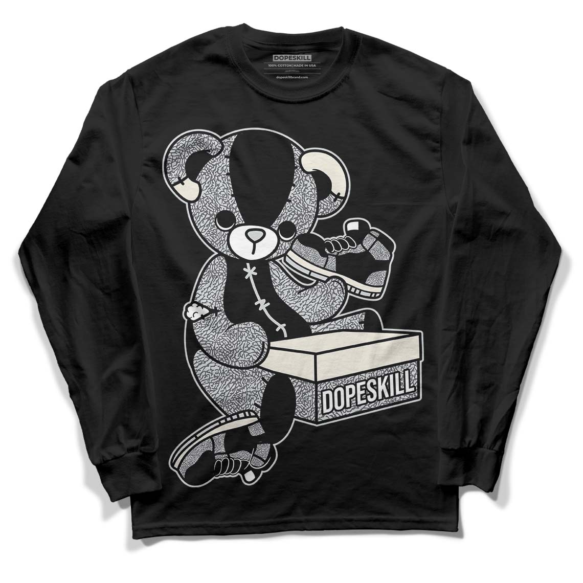 Jordan 1 Retro Low OG Black Cement DopeSkill Long Sleeve T-Shirt Sneakerhead BEAR Graphic Streetwear - Black