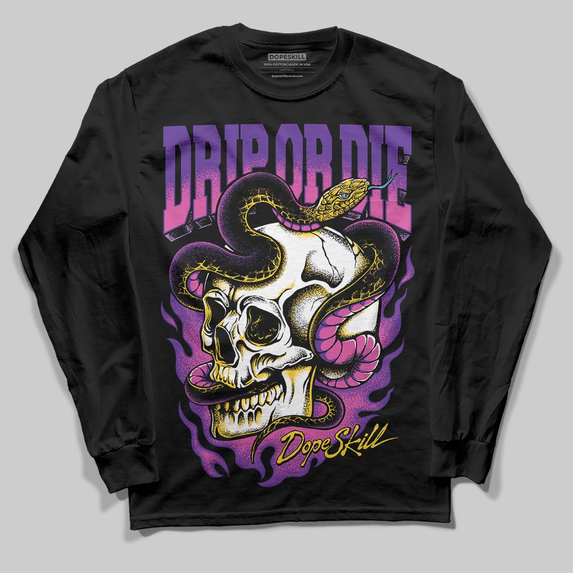 PURPLE Sneakers DopeSkill Long Sleeve T-Shirt Drip or Die Graphic Streetwear - black