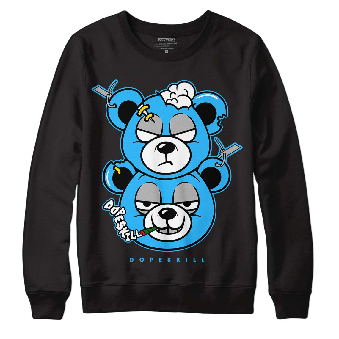 Jordan 2 Low "University Blue" DopeSkill Sweatshirt New Double Bear Graphic Streetwear - Black