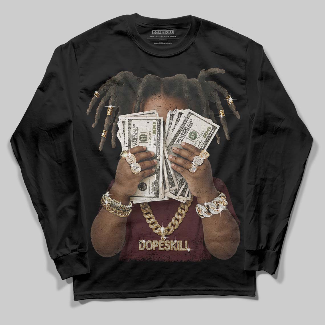 Jordan 11 “China” DopeSkill Long Sleeve T-Shirt Rich Youth Graphic Streetwear - Black