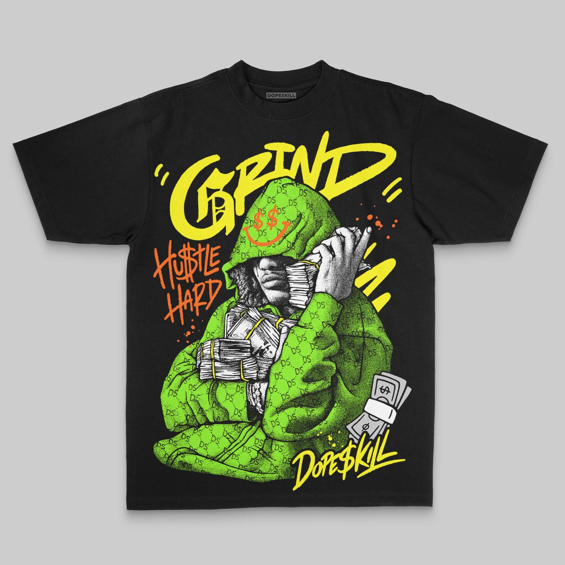 Neon Green Oversize Print Grind Pray DopeSkill Graphic Premium T-shirt Streetwear - Black
