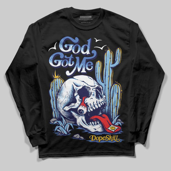 University Blue Sneakers DopeSkill Long Sleeve T-Shirt God Got Me Graphic Streetwear - Black