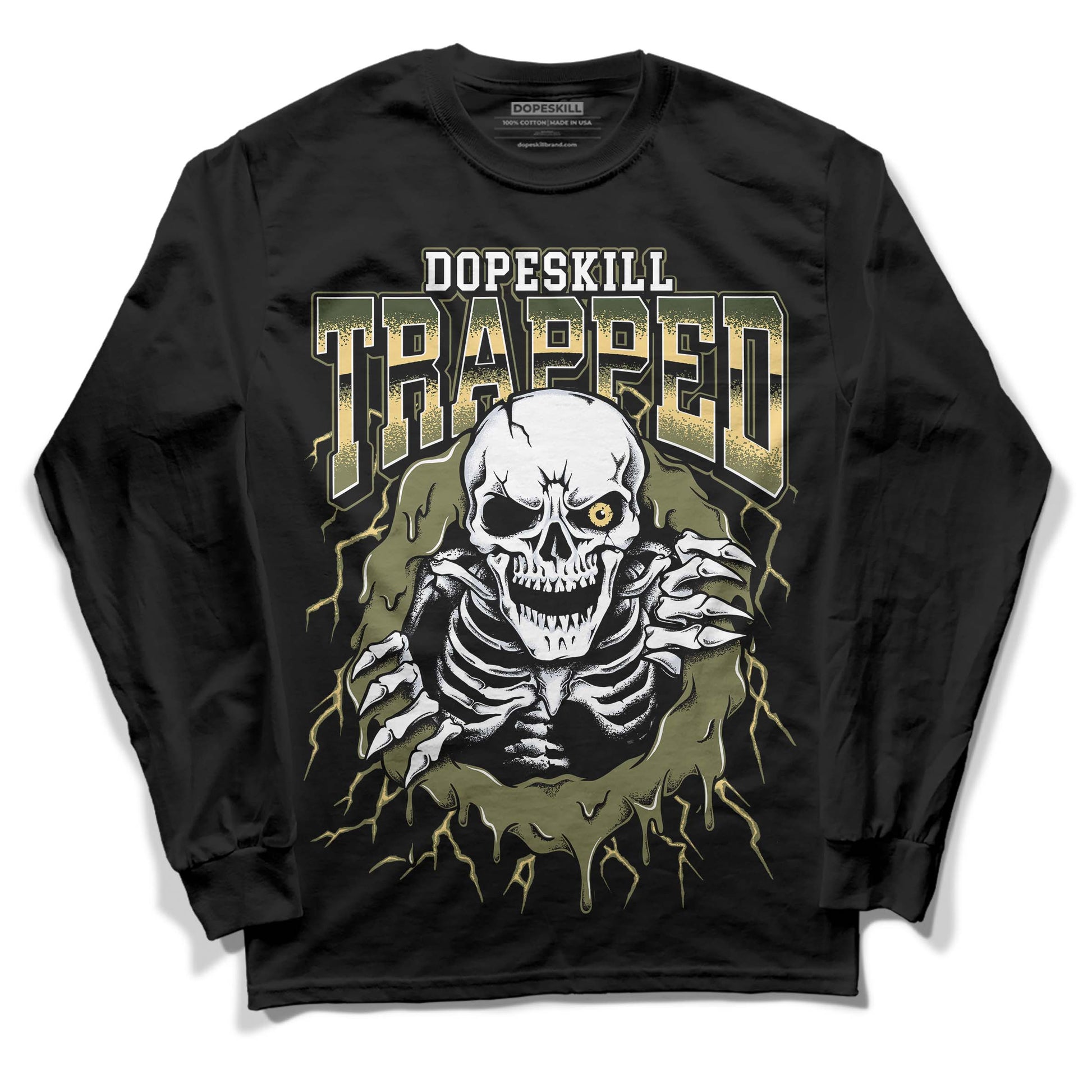 Jordan 4 Retro SE Craft Medium Olive DopeSkill Long Sleeve T-Shirt Trapped Halloween Graphic Streetwear - Black