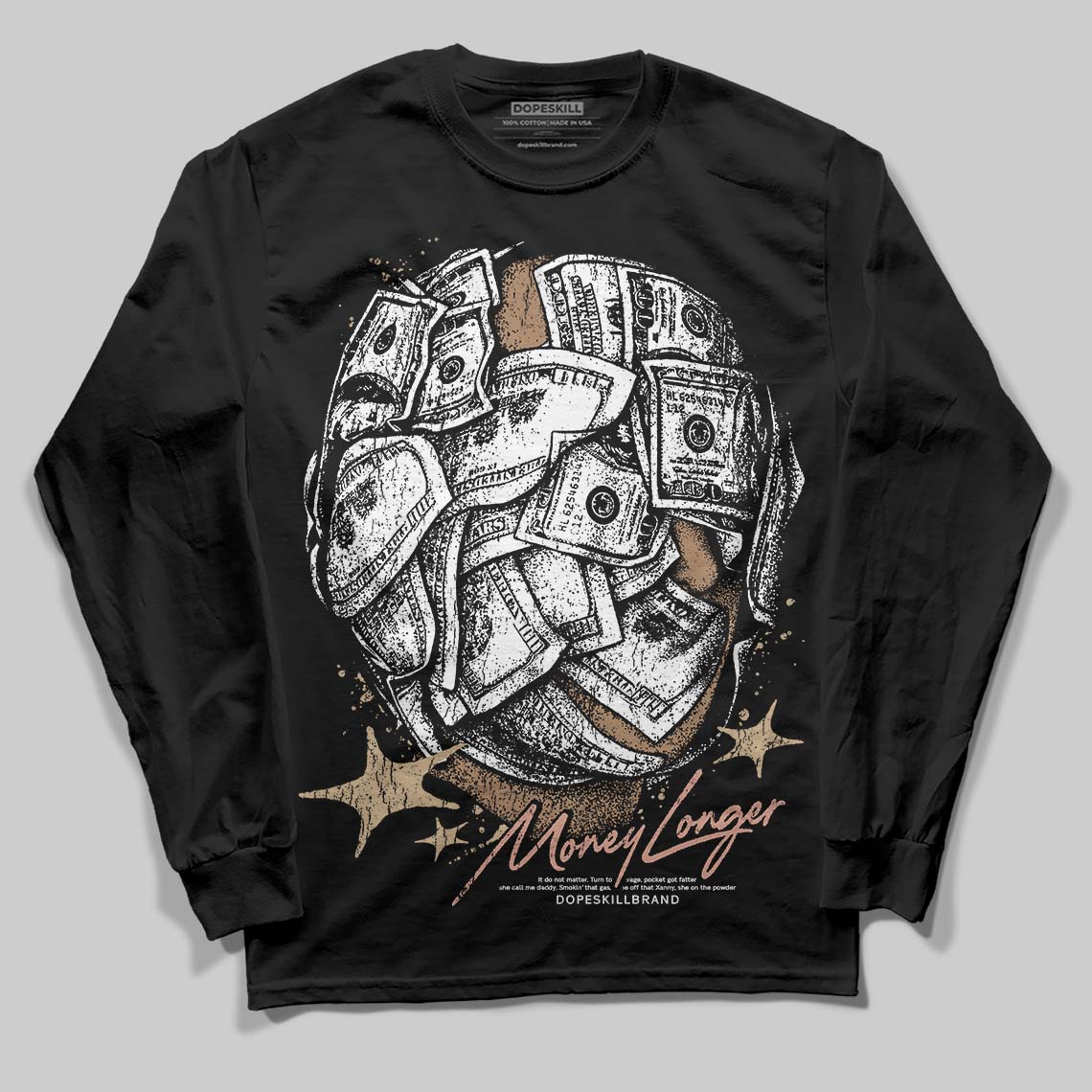 TAN Sneakers DopeSkill Long Sleeve T-Shirt Money Longer Graphic Streetwear - Black