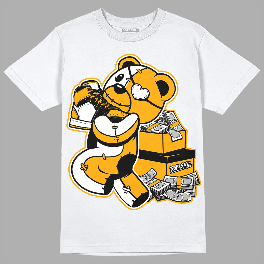 Jordan 1 High Yellow Toe DopeSkill T-Shirt Bear Steals Sneaker Graphic Streetwear  - White 