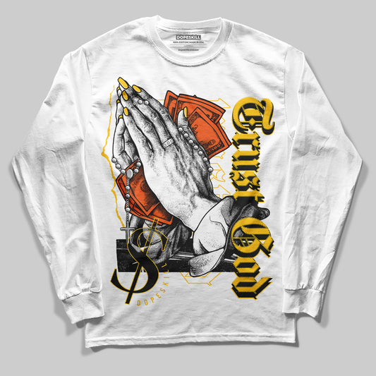 Yellow Sneakers DopeSkill Long Sleeve T-Shirt Trust God Graphic Streetwear - White