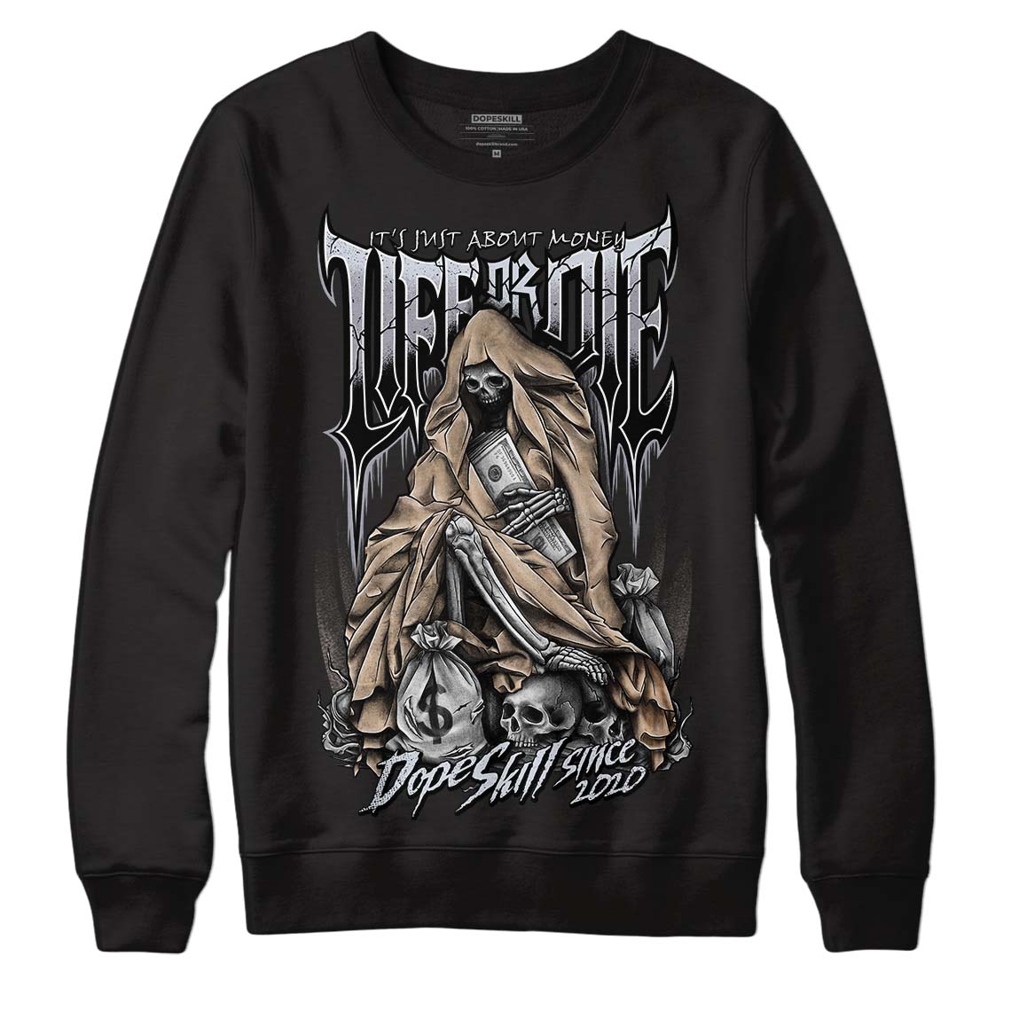 Jordan 4 Retro Frozen Moments DopeSkill Sweatshirt Life or Die Graphic Streetwear - Black