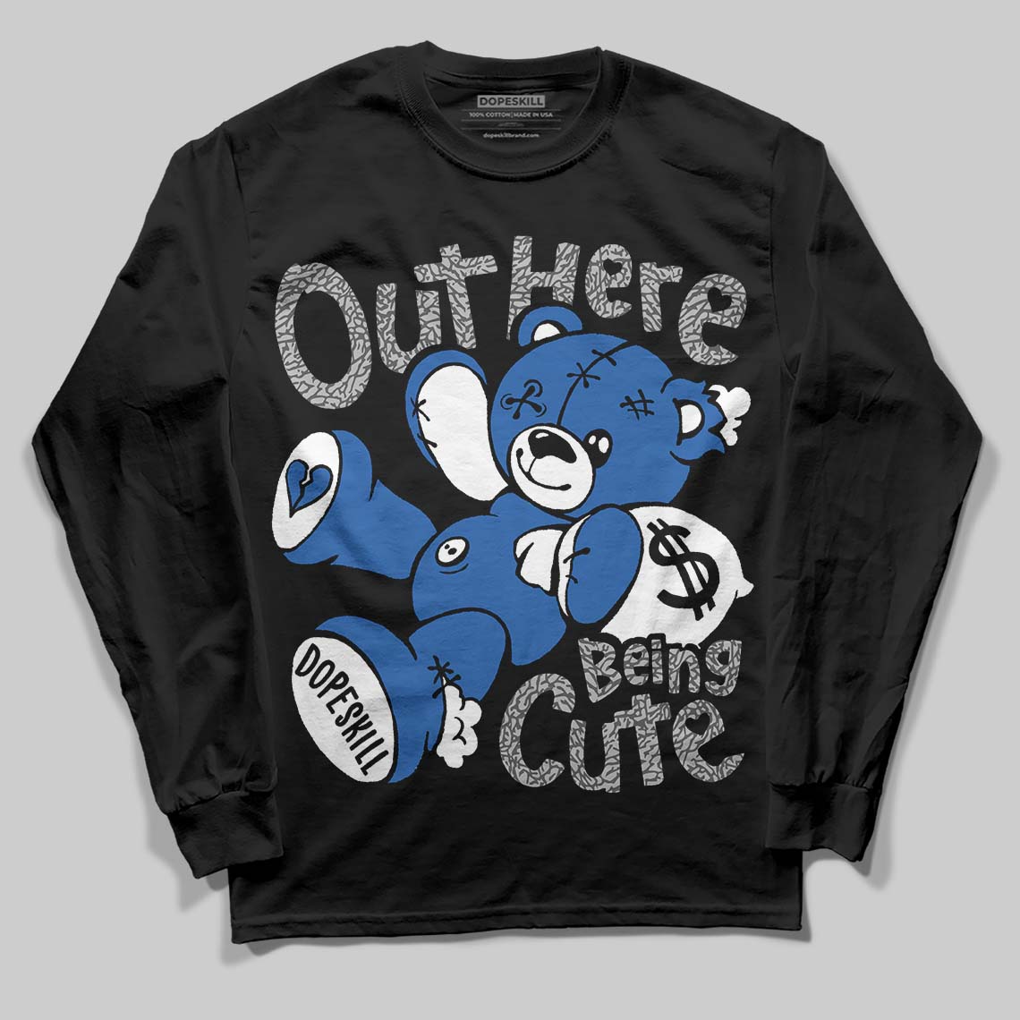 Jordan 3 "True Blue" DopeSkill Long Sleeve T-Shirt Out Here Being Cute Graphic Streetwear - Black