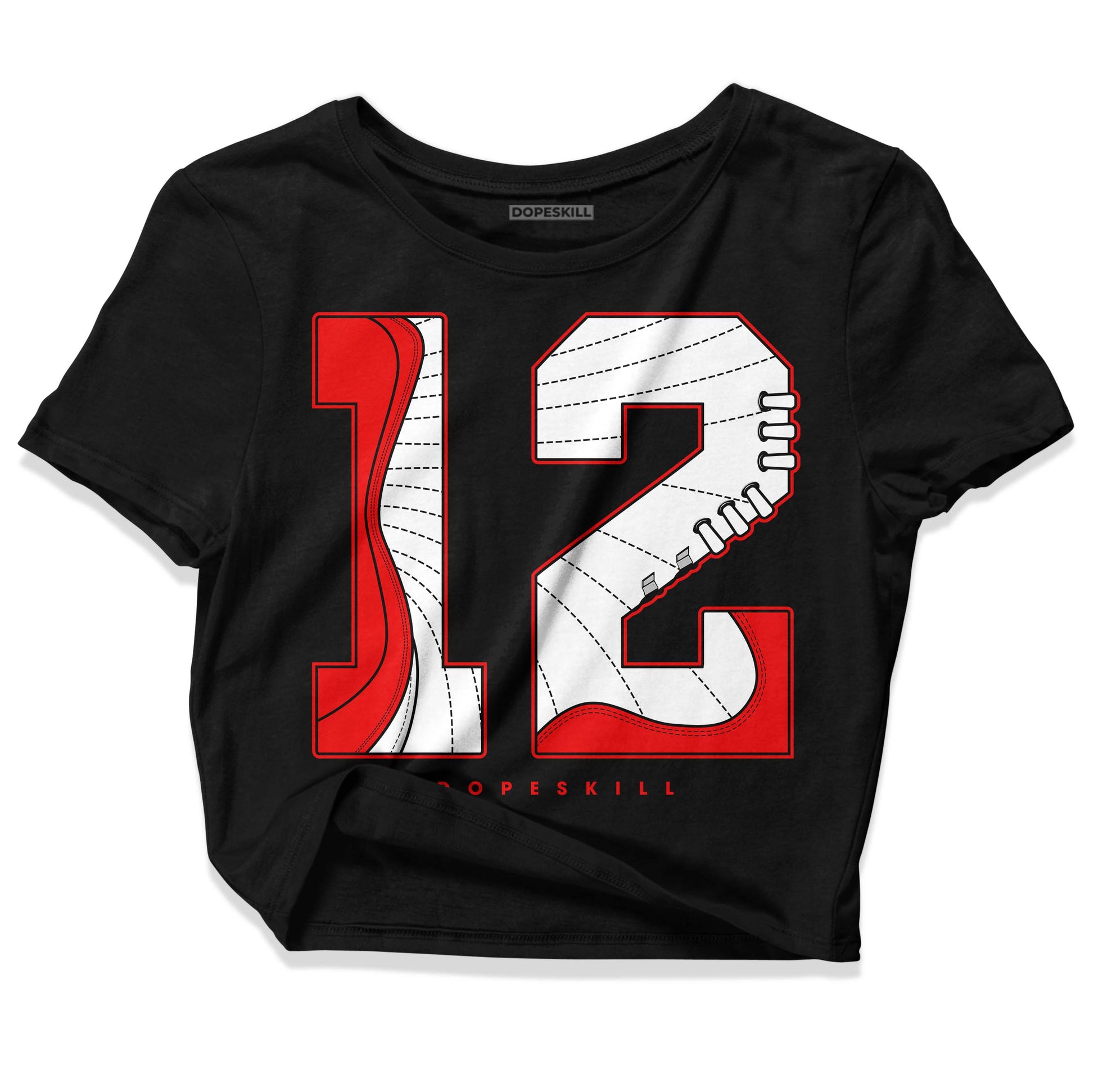 Jordan 12 “Cherry” DopeSkill Women's Crop Top No.12 Graphic Streetwear - Black 