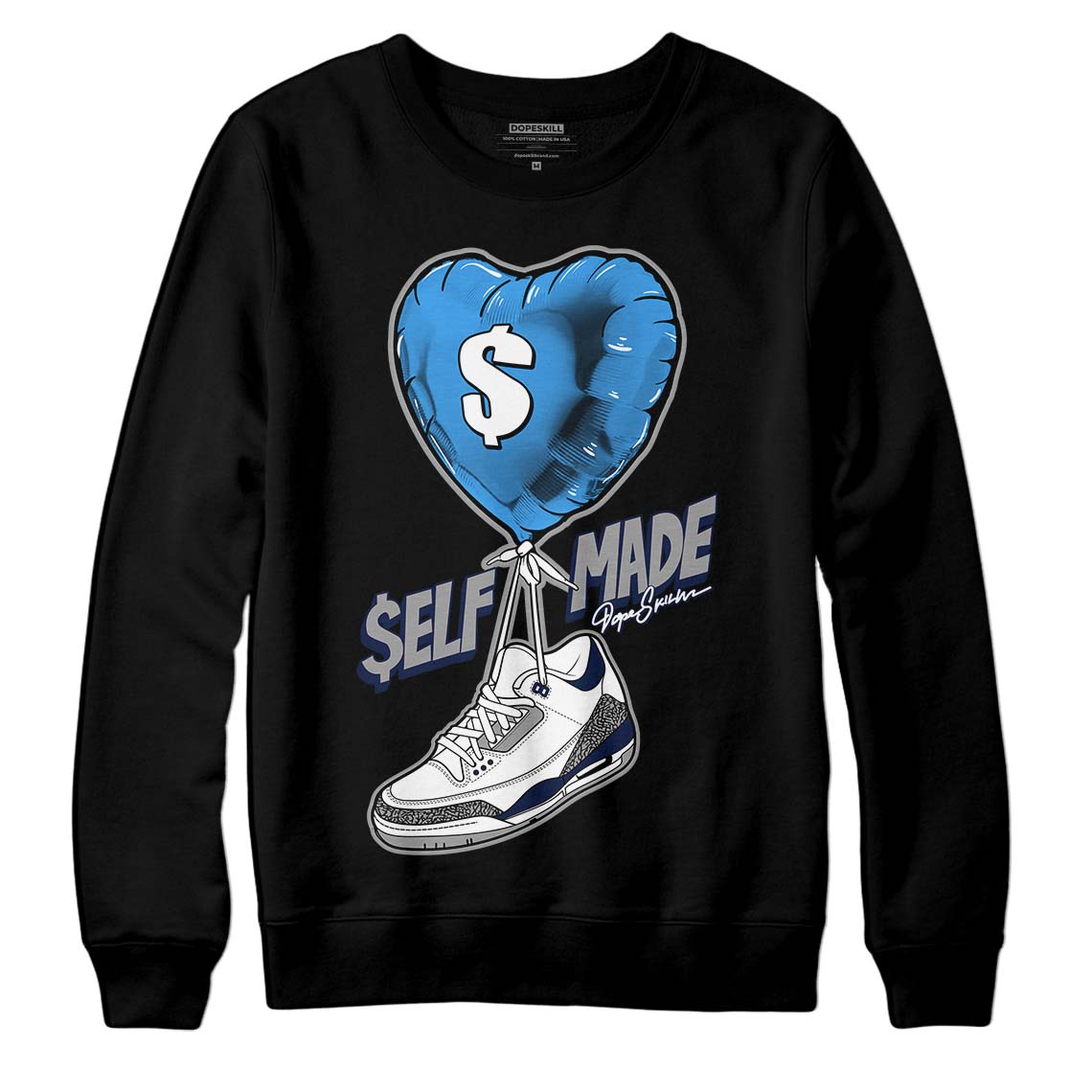 Jordan 3 "Midnight Navy" DopeSkill Sweatshirt Self Made Graphic Streetwear - Black 