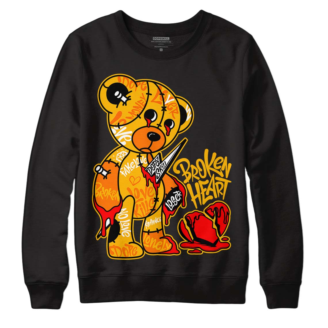 Jordan 13 Del Sol DopeSkill Sweatshirt Broken Heart Graphic Streetwear - Black