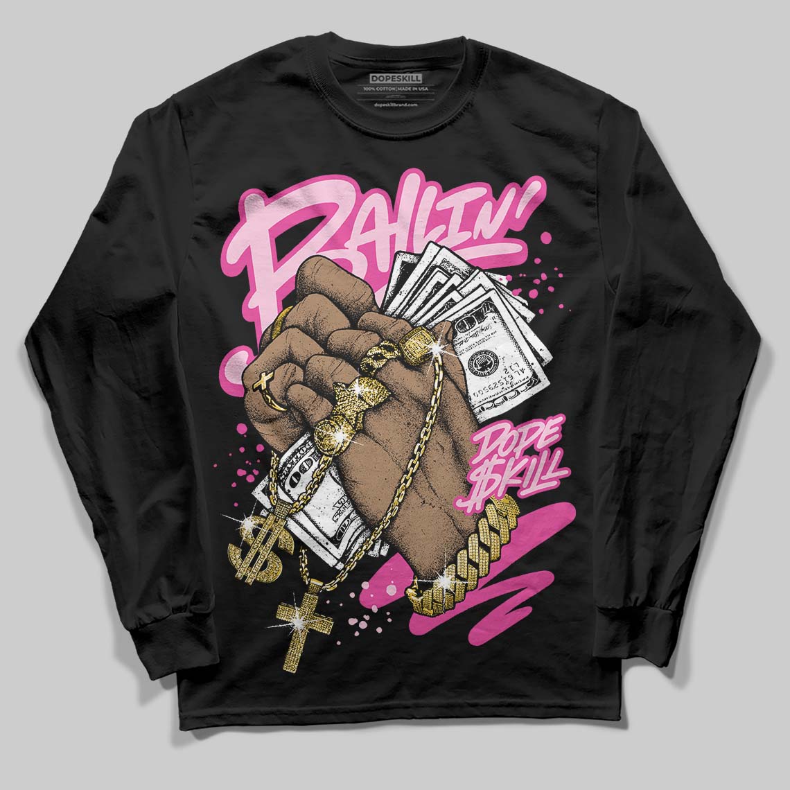 Pink Sneakers DopeSkill Long Sleeve T-Shirt Always Ballin' Graphic Streetwear - black