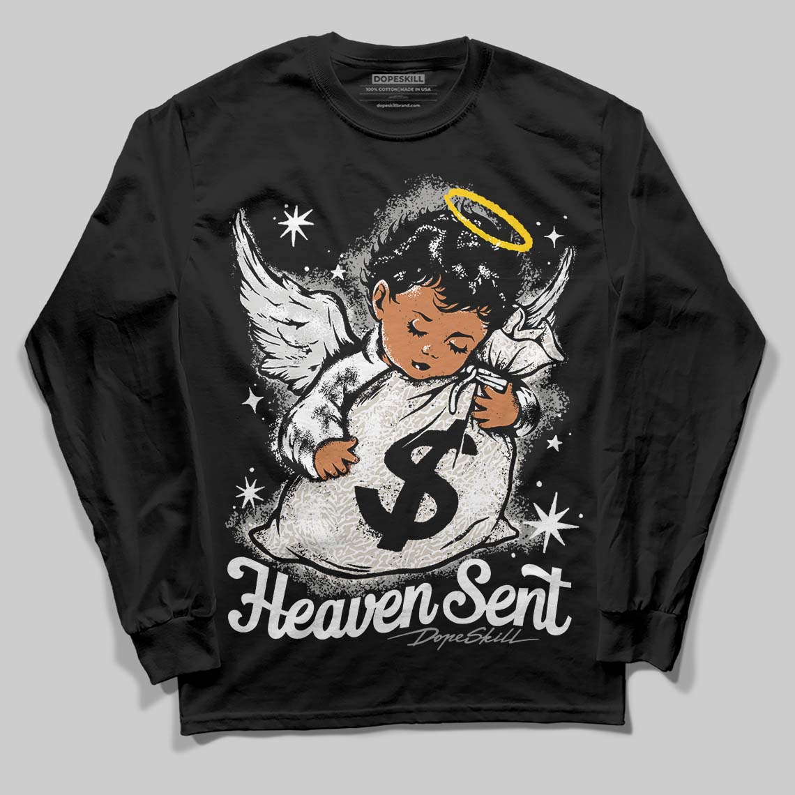 Jordan 3 Retro Pure Money DopeSkill Long Sleeve T-Shirt Heaven Sent Graphic Streetwear - Black