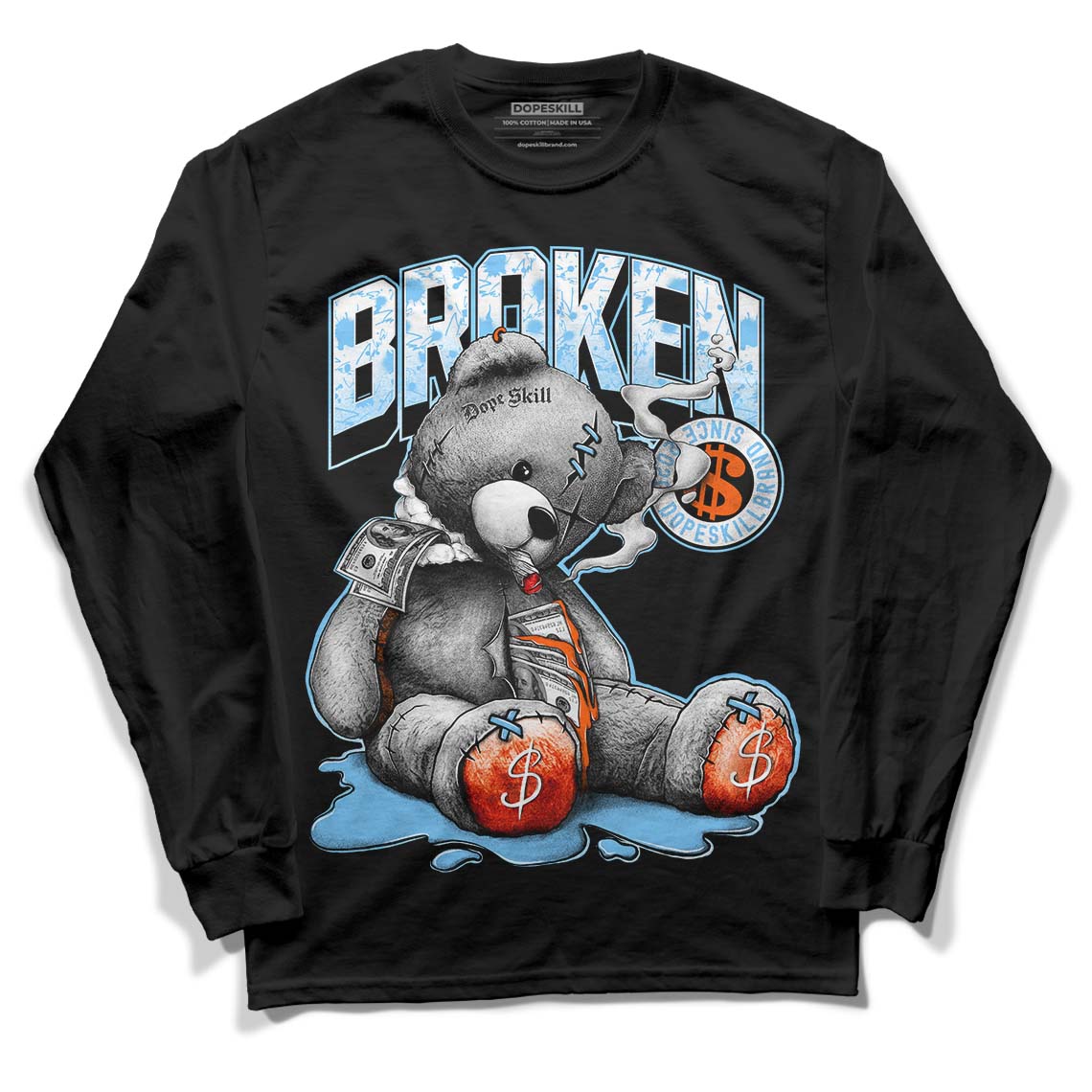 Dunk Low Futura University Blue DopeSkill Long Sleeve T-Shirt Sick Bear Graphic Streetwear - Black