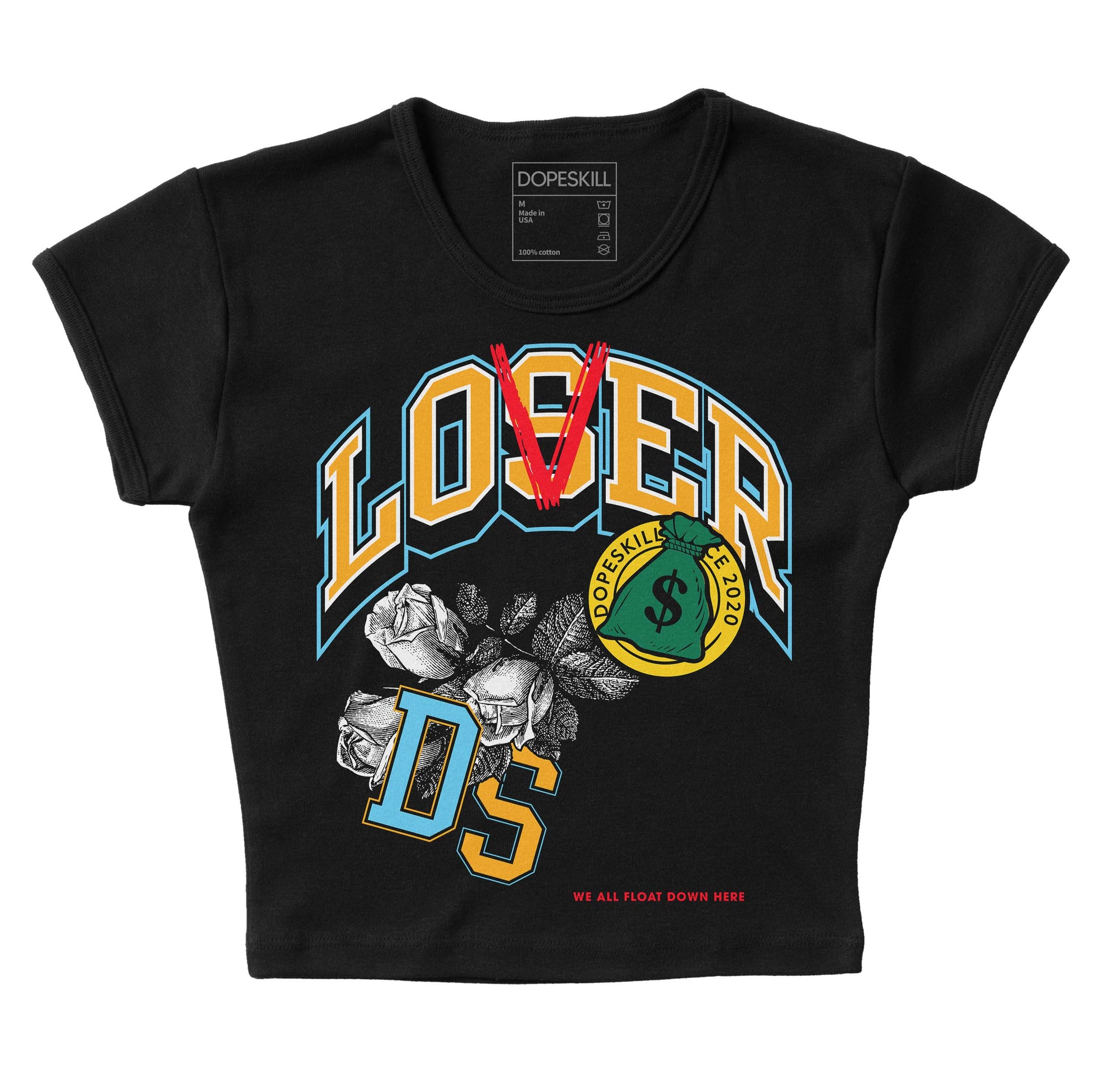 Jordan 1 Mid GS 'Six Championships' DopeSkill Women's Crop Top Loser Lover Graphic Streetwear - Black