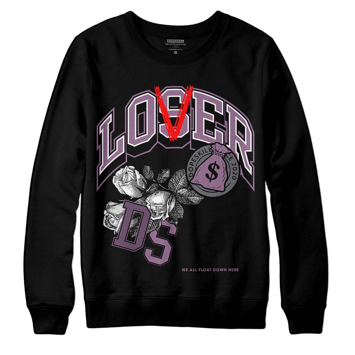 Jordan 2 “Mauve/Off-Noir” DopeSkill Sweatshirt Loser Lover Graphic Streetwear - Black 