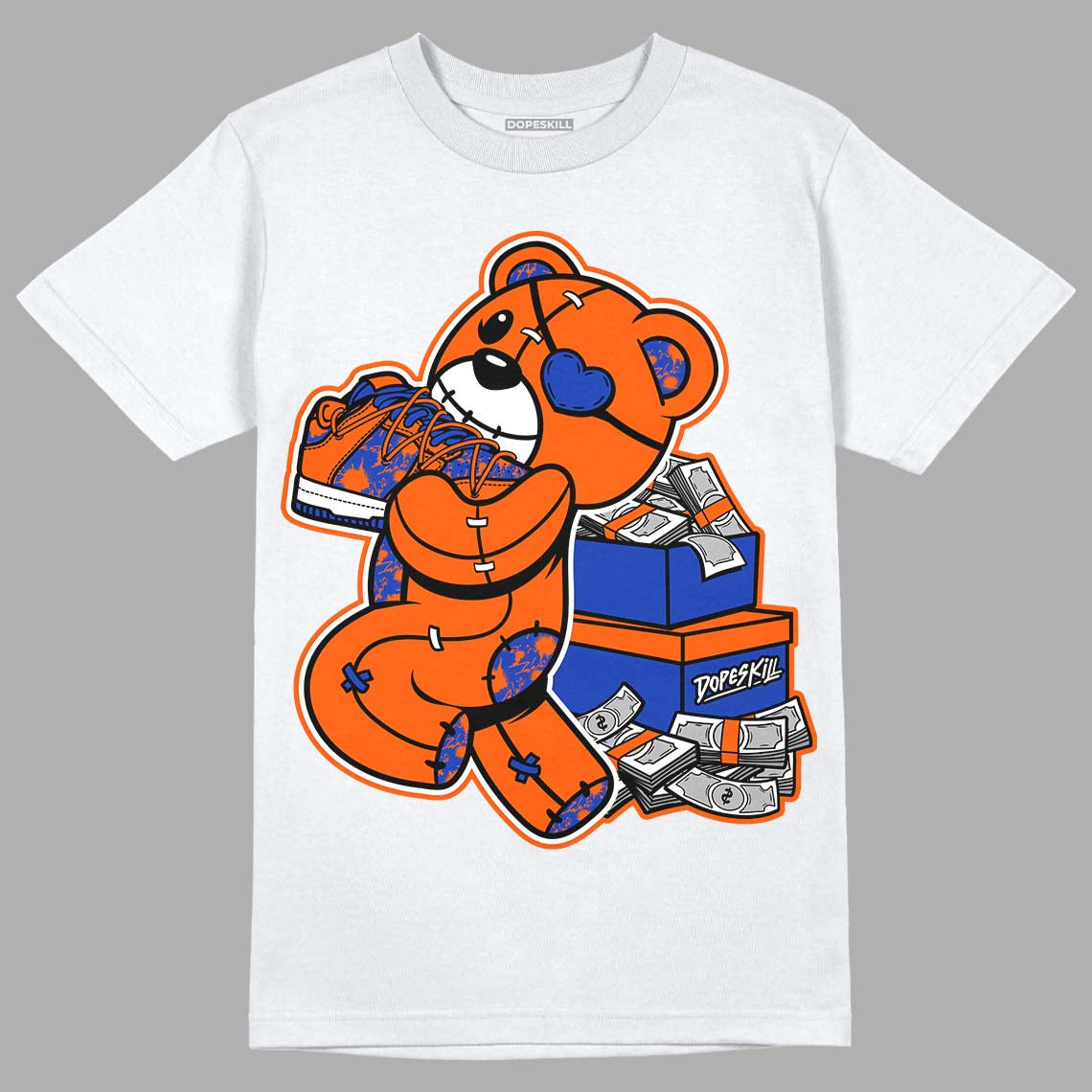 Dunk Low Futura Orange Blaze DopeSkill T-Shirt Bear Steals Sneaker Graphic Streetwear - White 