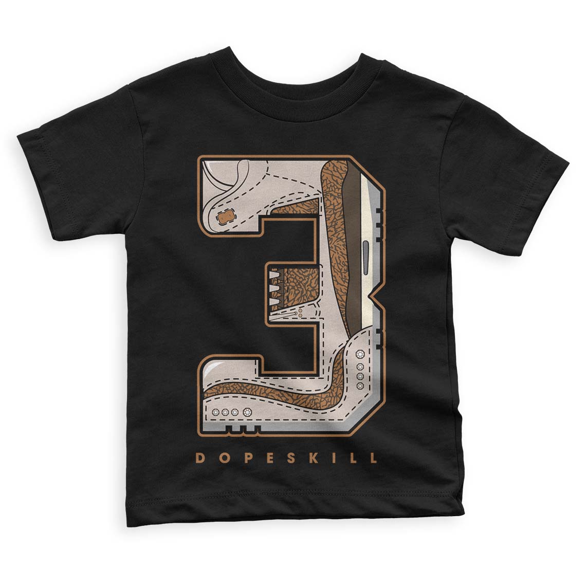 Jordan 3 Retro Palomino DopeSkill Toddler Kids T-shirt No.3 Graphic Streetwear - Black