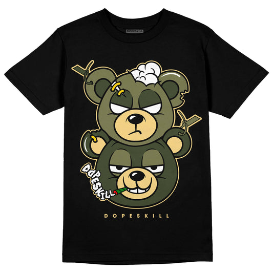 Jordan 4 Retro SE Craft Medium Olive DopeSkill T-Shirt New Double Bear Graphic Streetwear - Black