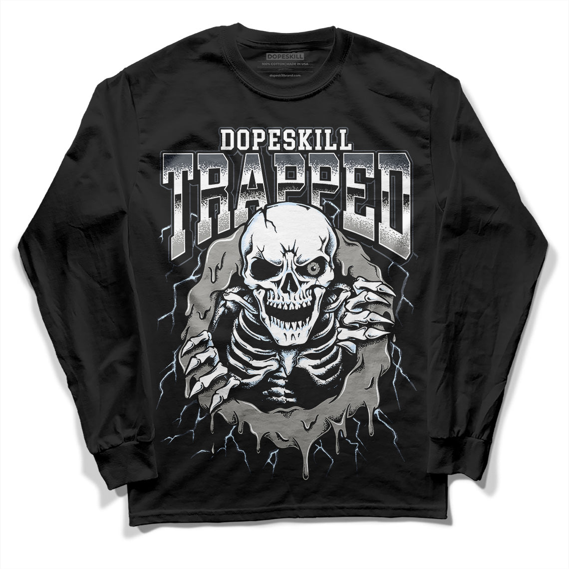 Jordan 6 Retro Cool Grey DopeSkill Long Sleeve T-Shirt Trapped Halloween Graphic Streetwear - Black