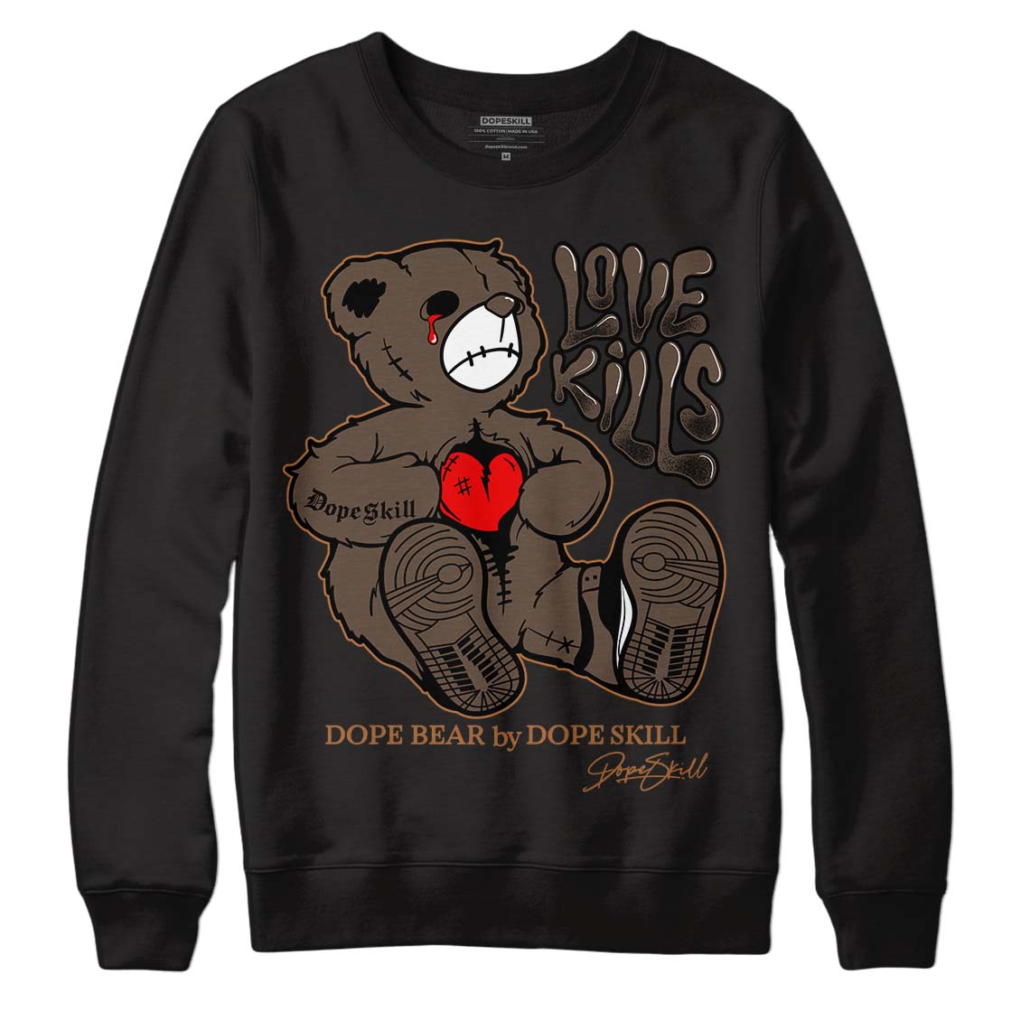 Jordan 1 Retro High OG Palomino DopeSkill Sweatshirt Love Kills Graphic Streetwear - Black