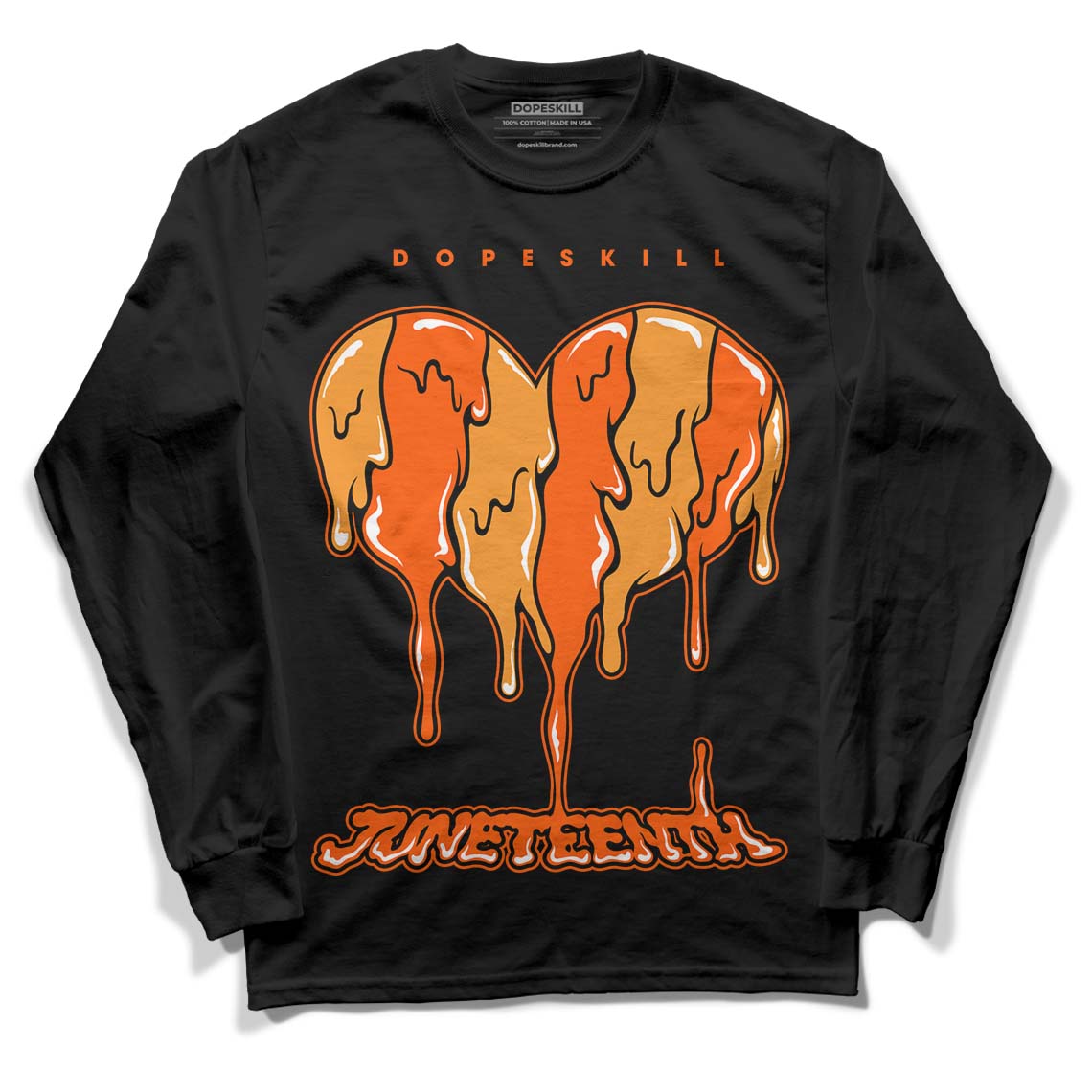 Jordan 12 Retro Brilliant Orange DopeSkill Long Sleeve T-Shirt Juneteenth Heart Graphic Streetwear - Black