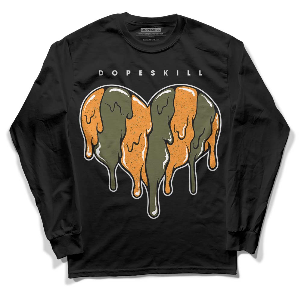 Jordan 5 "Olive" DopeSkill Long Sleeve T-Shirt Slime Drip Heart Graphic Streetwear - Black