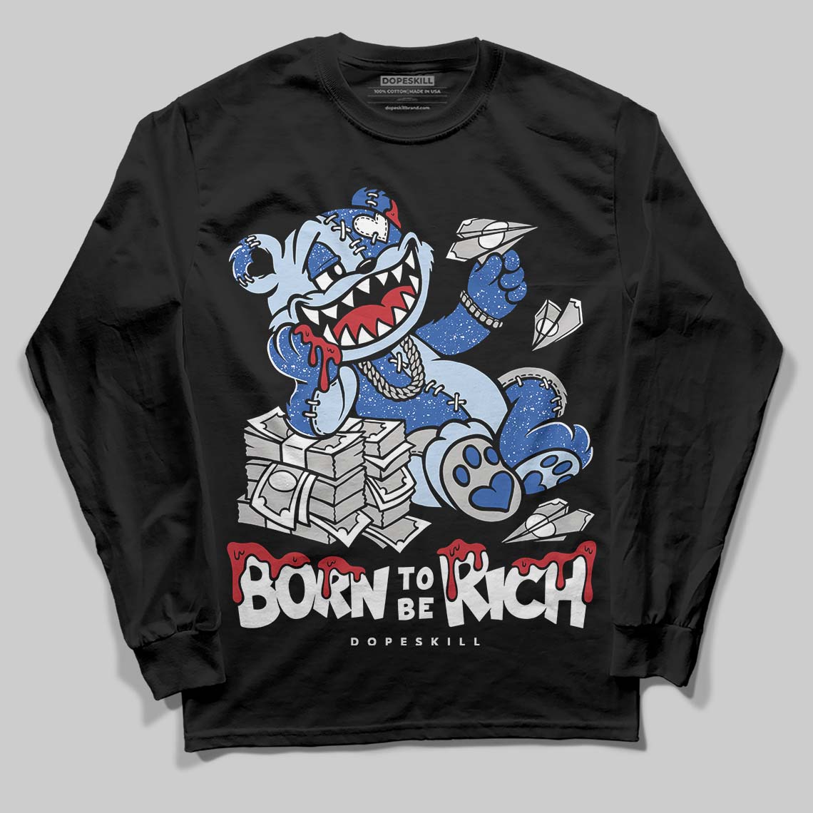 Awake NY x Jordan 5 Retro 'Black Racer Blue' DopeSkill Long Sleeve T-Shirt Born To Be Rich Graphic Streetwear - Black